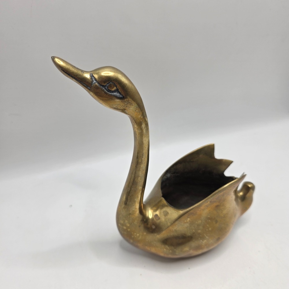 Vintage Brass Swan Planter Catchall Dish Gold Bird Figurine Mid Century Decor - Picture 3 of 10